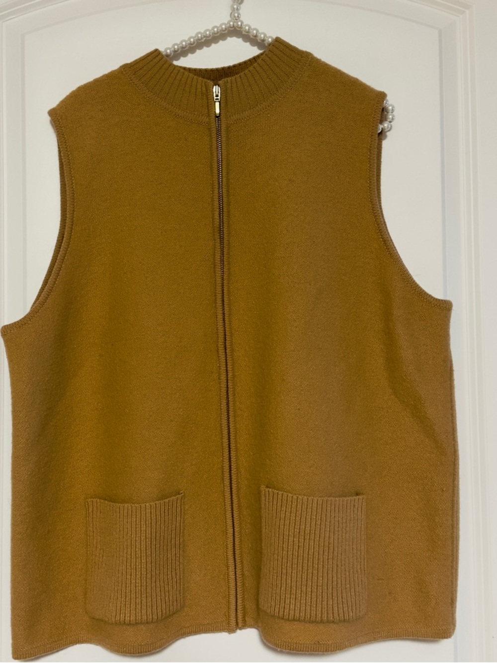 Vintage Vest 100% Australian Wool Karen Scott II 1X Camel Brown Zip Up Mock Neck - Picture 5 of 11